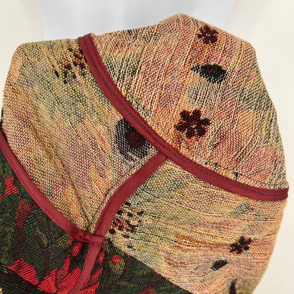 Vintage Tapestry Trucker Jacket Poinsettia Christmas Holiday Size PL Grandmacore - Picture 7 of 8